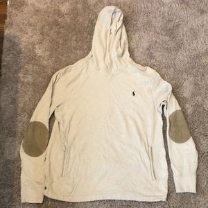 L Polo by Ralph Lauren Hooded Sweatshirt Suede Arm